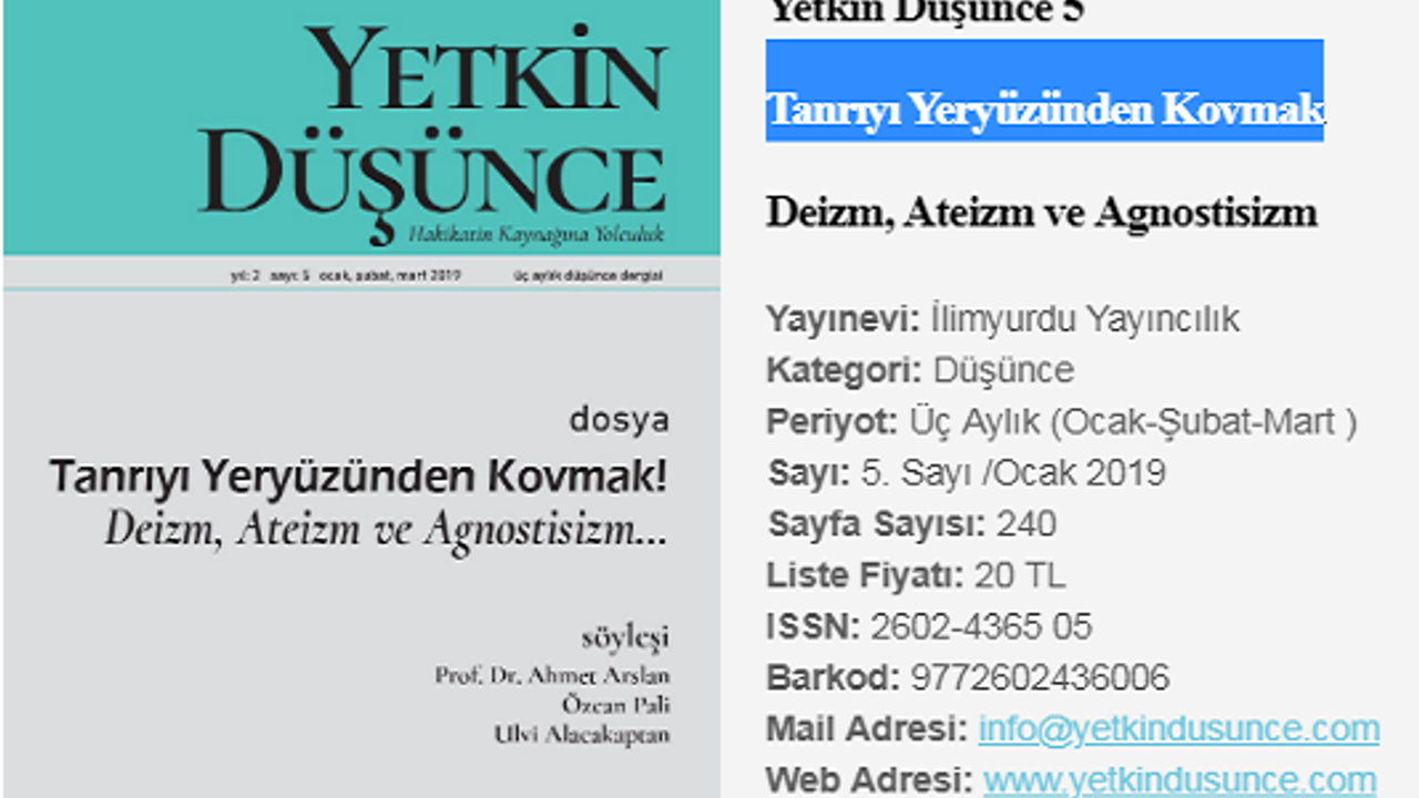Yetkin Düşünce dergisinin yeni sayısı çıktı