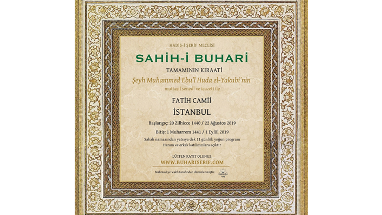 Fatih Camii'nde Sahîh-i Buhârî hatmi yapılacak