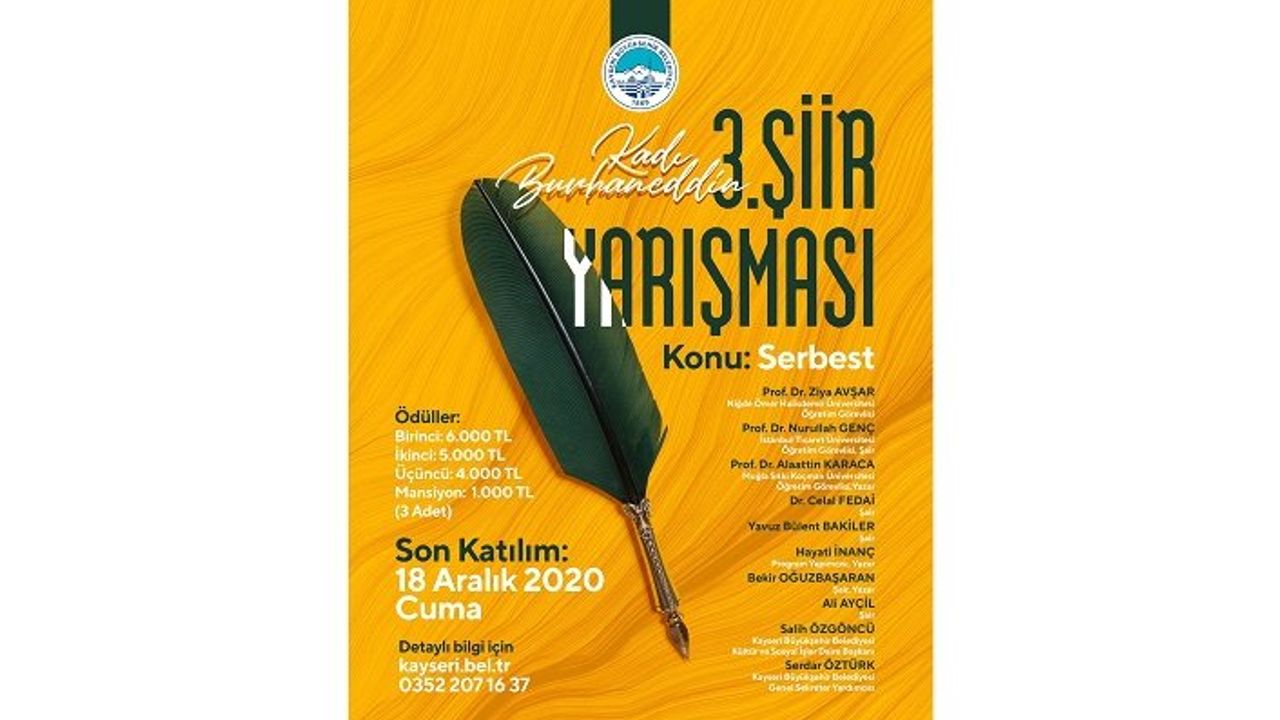 Kadı Burhaneddin 3. Şiir yarışması başvuruları başladı