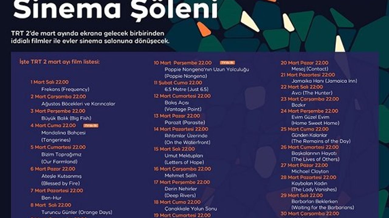 TRT 2, Mart ayında her akşam bir filmi sinemaseverlerle buluşturacak