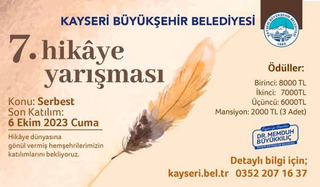 Kayseri Büyükşehir Belediyesi Hikaye Yarışması başvuruları başladı