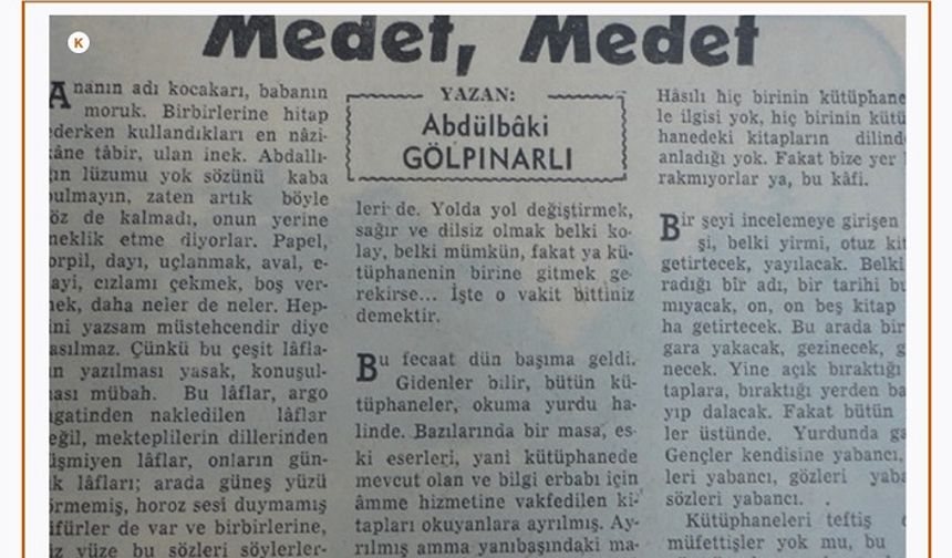 Abdülbaki Gölpınarlı’nın imdat çağrısı ve itirazı